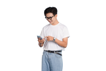 Tech-Savvy Individual: A young individual, clad in casual attire, engages with a smartphone, eyes focused and demeanor thoughtful. Capturing the essence of modern digital interaction.