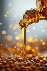 Elegant Mustard Seed Oil Pouring with Warm Background