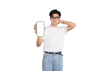 Smartphone Showcase: A person in glasses, in a light environment, is showing the screen of a modern smartphone, offering a glimpse into the device's potential.