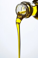 Elegant Olive Oil Pouring in a Glass Bottle