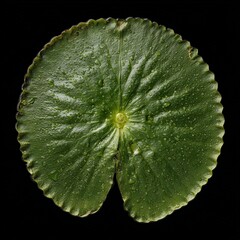 Green Lily Pad in Top View with Water Droplets