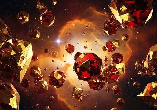 Gleaming polyhedron constellation with cosmic backdrop of space exploration - Powered by Adobe