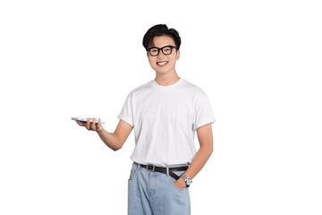Modern Tech User: A young individual, radiating confidence, engages with his phone, highlighting modern technology's seamless integration into daily life.