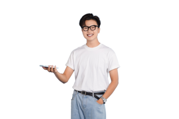 Modern Tech User: A young individual, radiating confidence, engages with his phone, highlighting modern technology's seamless integration into daily life.