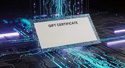 Digital Gift Certificate Floating Above Circuit Board Technology