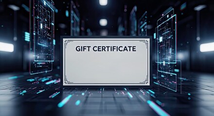 Digital Gift Certificate Mockup on Futuristic Technology Background