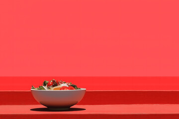 Fresh Salad Bowl on Bold Red Background