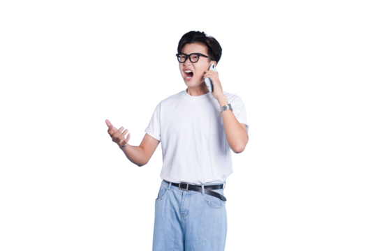 Tech-savvy individual on a call: A young man is deeply engrossed in a mobile conversation, utilizing wireless earbuds.