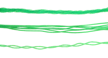 Green strings, set synthetic line ropes isolated on white background, clipping path