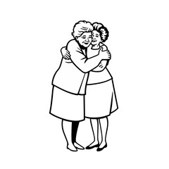 Two women embrace in a warm hug, expressing affection and connection, a symbol of friendship.