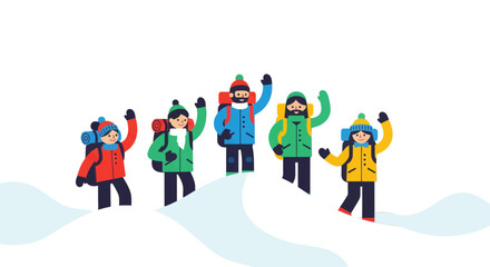 Fototapeta premium Joyous Group Of Trekkers Celebrate Victory After Successfully Conquering Difficult Terrain