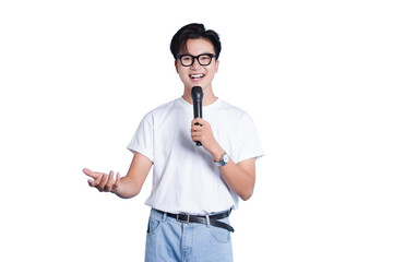 Dynamic Speaker: A charismatic individual captivates an audience, microphone in hand, his...