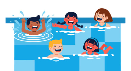 Joyful Kids Celebrate Swimming Fun and Summer Pleasure Together in a Vibrant Pool