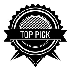 Black and white award ribbon with text top pick isolated on white background isolated on transparent background silhouette