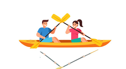 Kayak Adventure With Couple: Paddling Recreation On Water With Black Background Focus