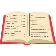 Open Book With Cream Colored Pages And Red Cover Detailed Visual Key Object On Transparent Background With Text Lines On Pages
