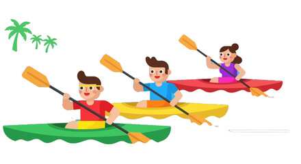 Kayak Adventures: Cartoon Friends Paddling Across The Calm Waters Of The Ocean