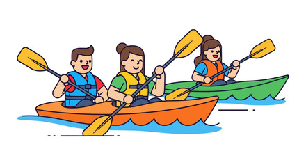 Kayak Adventures: Cheerful People Enjoying Watersports Activities on a Calm Lake