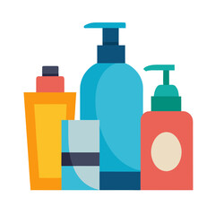 Collection of colorful cosmetic bottles and dispensers isolated on white background isolated on transparent background silhouette