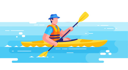 Kayaker Paddling on Water with Artistic Design and Bright Colors in Nature Scene
