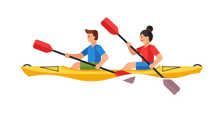 Kayaking Adventure: A Pair Rowing On A Yellow Kayak At Black Background