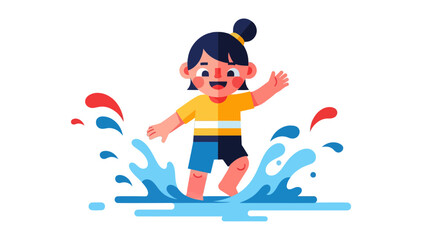 Joyful Little Girl Splashing in the Water with Playful Energy and Splashes