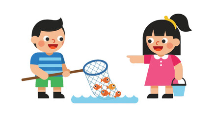 Kids Enjoying Time Together with Joy, Fishing and Playful Summer Activities