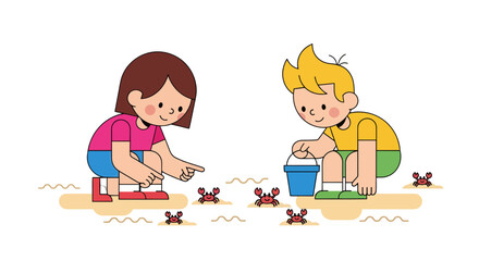 Kids Discover Crustaceans On The Coast Playing With Beach Buckets and Sea Animals