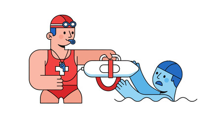 Lifeguard Extends Floatation Device To Drowning Swimmer On Black Background