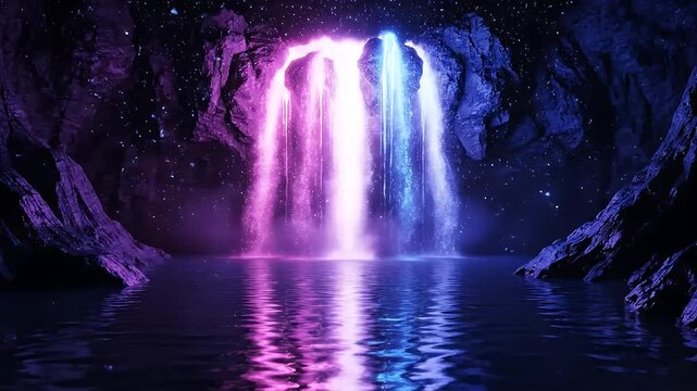 Abstract digital art background of a glowing light waterfall