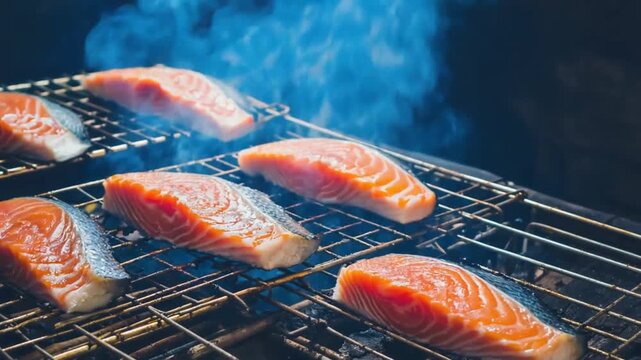 Smoking the salmon.
