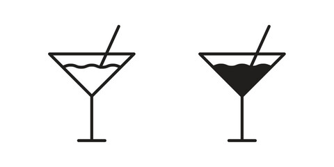 Cocktail icon doodle set. editable outline stroke vector eps