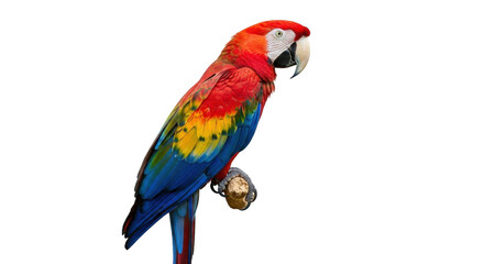 Isolated scarlet macaw perched on a branch, a vibrant and colorful tropical parrot portrait