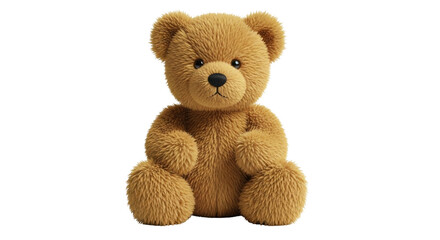 Isolated teddy bear sitting up close, soft cute plush toy, adorable fluffy fur, nobody present