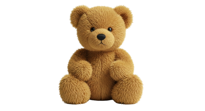 Isolated teddy bear sitting up close, soft cute plush toy, adorable fluffy fur, nobody present