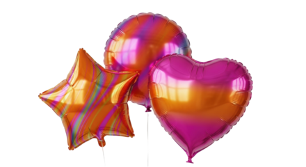 Isolated foil balloons heart star round shape orange purple party celebration event design decor