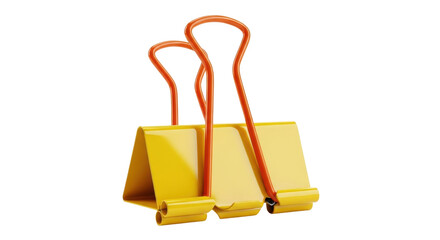 Isolated office supplies, binder clip, yellow clamp holding paper, office stationary equipment