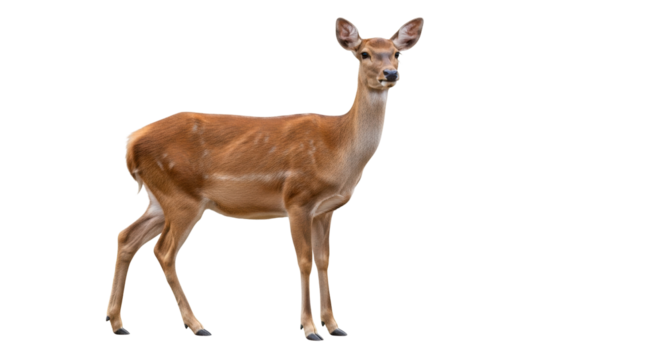 Isolated Sika deer standing attentively alone against light backdrop in vertical format