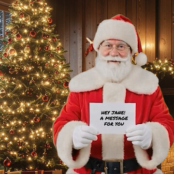 Christmas Santa Greeting Holding Card Square Title Animation