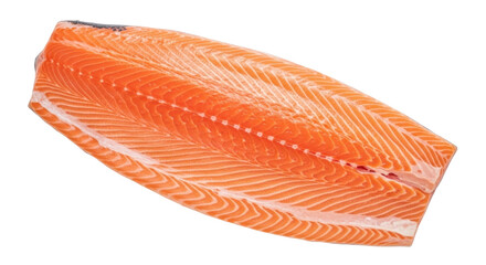 Isolated fillet of fresh raw salmon without skin ready for cooking preparation or serving
