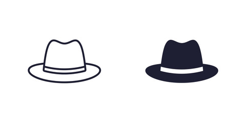 fedora hat icon, line and solid design