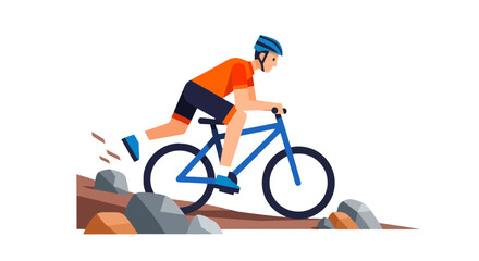 Fototapeta premium Mountain Biker Energetically Cycling Through Rocky Terrain In Active Motion Vector