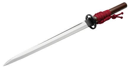 Isolated samurai sword with red cord, hand-forged and battle ready, ready for an action scene