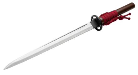 Isolated samurai sword with red cord, hand-forged and battle ready, ready for an action scene