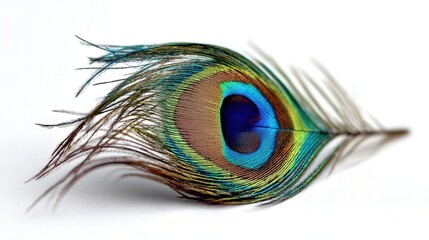 Obraz premium Peacock feather isolated on white background