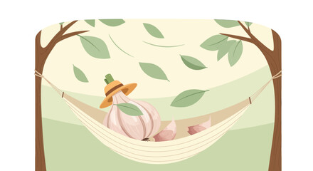 Relaxing Garlic Bulb Enjoys Scenic Chill Time in Hammock Under the Shade of Trees