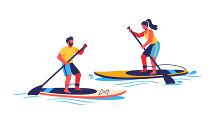 Paddleboarding Duo Enjoying Water Sports On A Black Backdrop Of The Deep Blue Sea