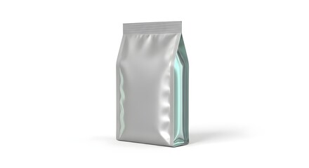 Silver foil bag mockup, realistic vector illustration