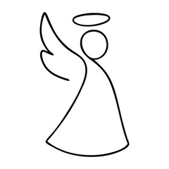 Fototapeta premium Logo con dibujo de línea continua de ángel para tarjetas y felicitaciones de Navidad