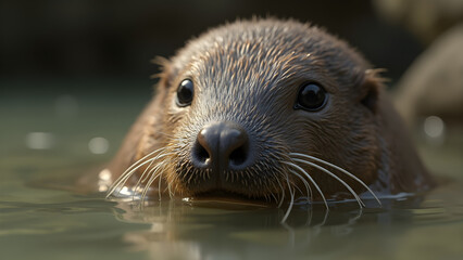 Platypus swimming in a cove. Ultra realistic platypus behavior. Discover the unique anatomy of a platypus. Explore the habitat of aquatic mammals.
